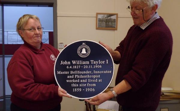 This plaque has been cast to honour the pioneering work of John William Taylor I who did so much to create the wonderful Taylor bells that are so admired worldwide